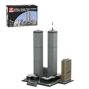 MOC-177998 1/800 Scale Landmark Architecture Twin Towers Street Scene DIY Assembly Building Blocks Set