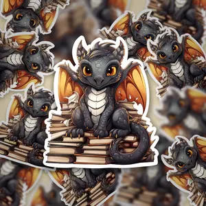 Baby Dragon Book Stack Sticker – Fantasy Vinyl Decal for Book Lovers, Cute Dragon Reading Sticker, Bookish Gift