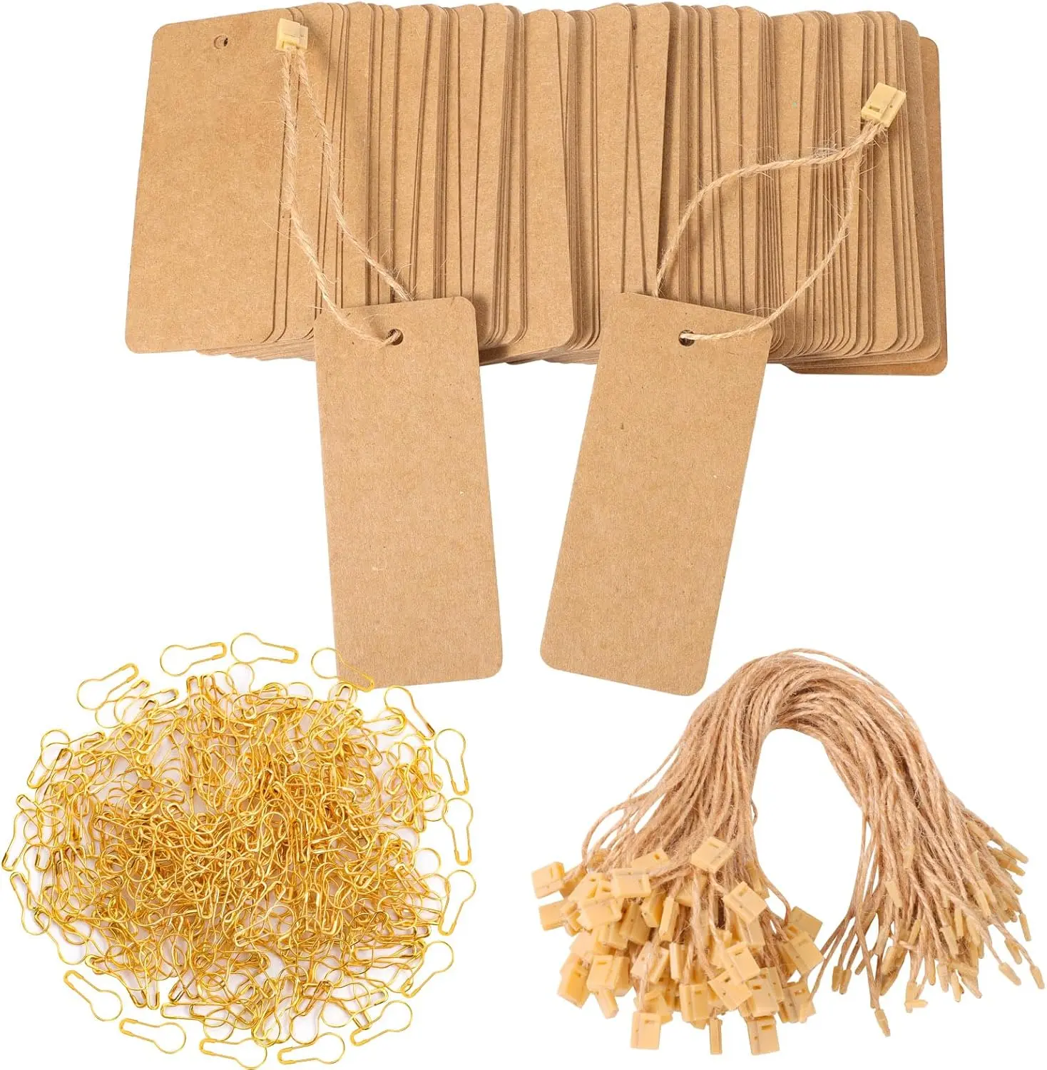 300 Set Price Tags with String  Tags with Safety Pins Custom Clothing Tags Brown Paper Hang Tags String Product Tags for Clothes Crafts Display (Brown)