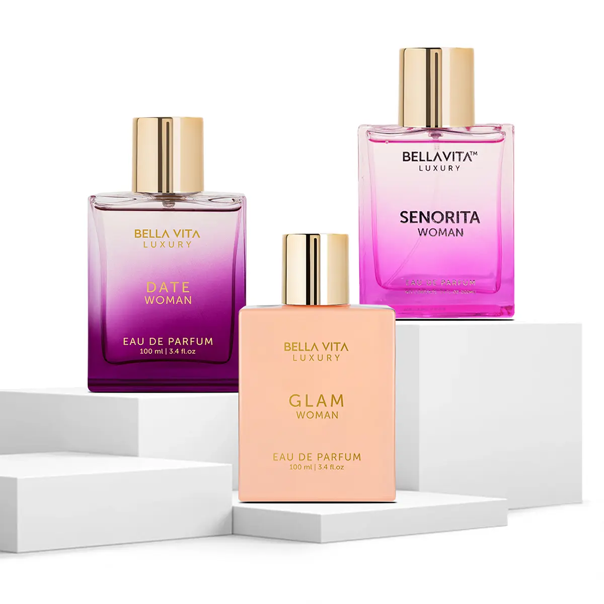 BellaVita Luxury's The Luxe Date Night Trio | Date, Senorita & Glam | Eau De Parfum (EDP) | Fruity, Floral & Spicy Fragrances | Long Lasting Perfumes for Women | Premium Gift Set | Ideal for All Occasions