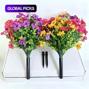 Artificial Flowers for Outdoor Indoor Garden Home Decoration, Plastic Vibrant Faux Flowers, Faux Flower Daisy with Eucalyptus Leaves, Fake Plants Greenery for Porch Patio #GLOBAL PICKS