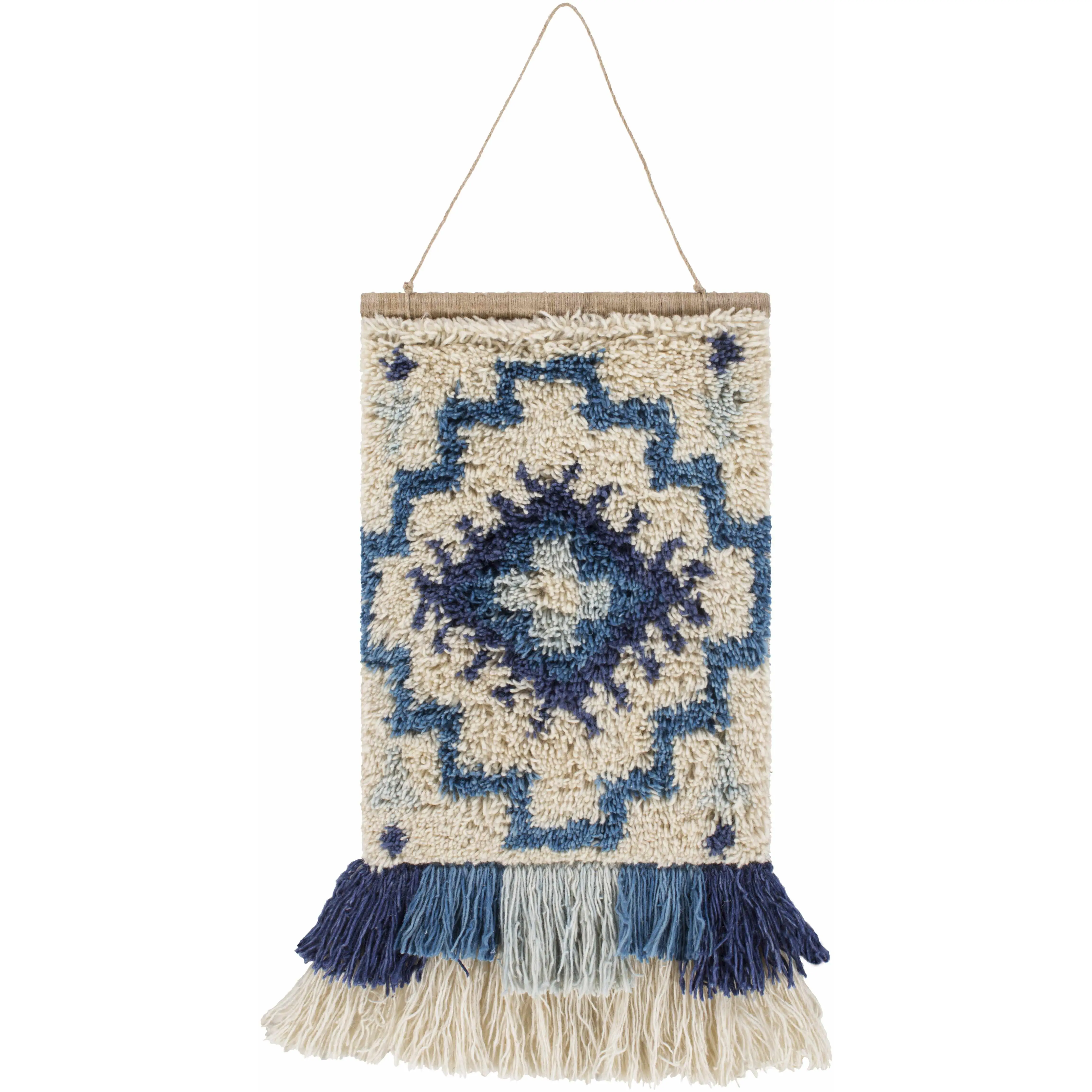 Philomont Ivory and Blue Geometric Textile Wall Hanging - Hangable Art, Bedroom Interior Accent, Wall Hanging Backdrop (Home Decor Supplies)