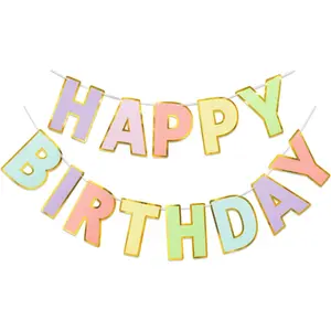 Happy Birthday Banner and Sign-9ft Pre-Strung, No Assembly Required. Pastel Birthday Decorations for Women, Girls, Boys, Adults, Pets. Party Backdrop, Wall Decor for All Celebrations