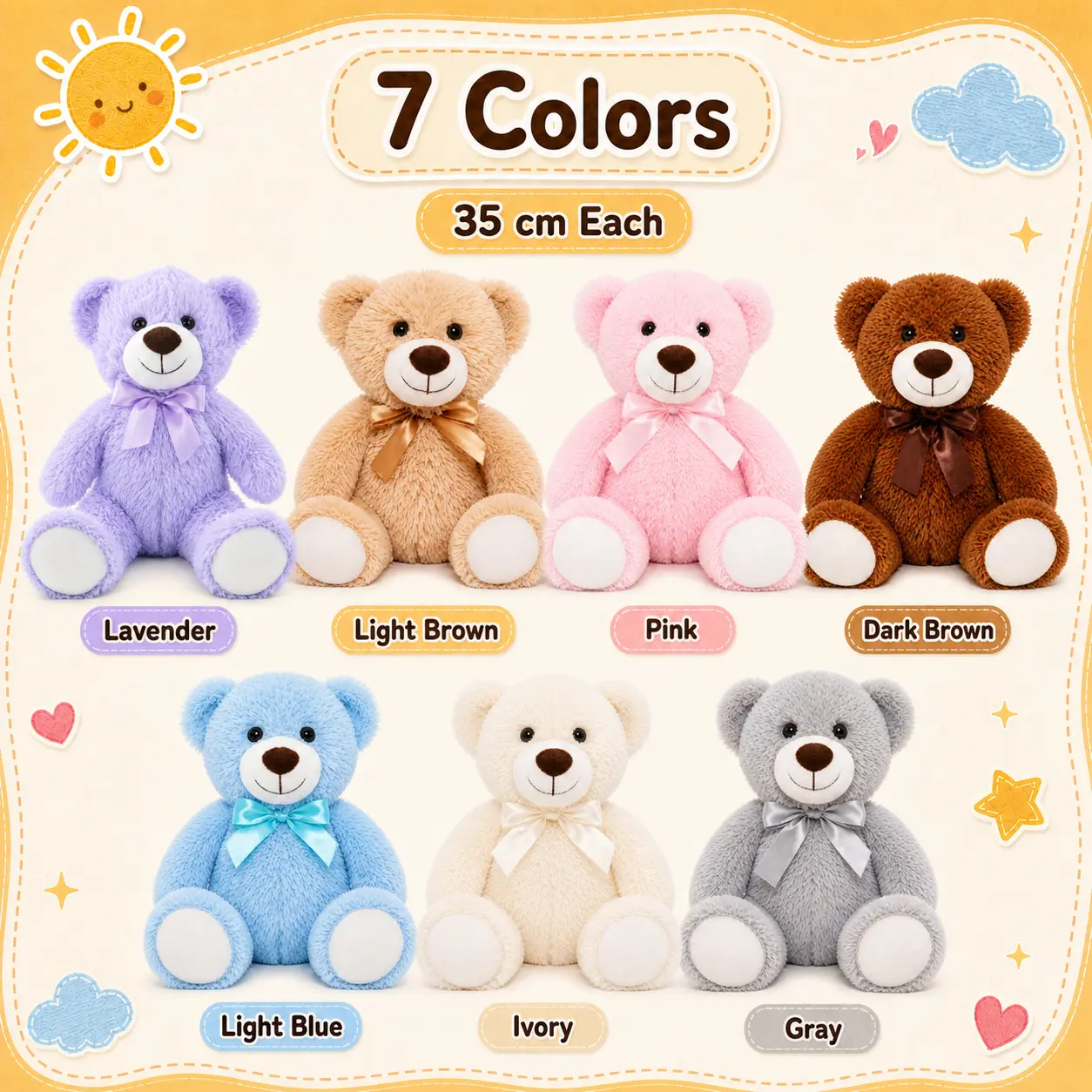 Tezituor 13.8 Inch (35 cm) Teddy Bear Plush Stuffed Animal Plushies - 7-Color Available, Soft Cute Gift for Kids, Birthday & Holiday Occasions