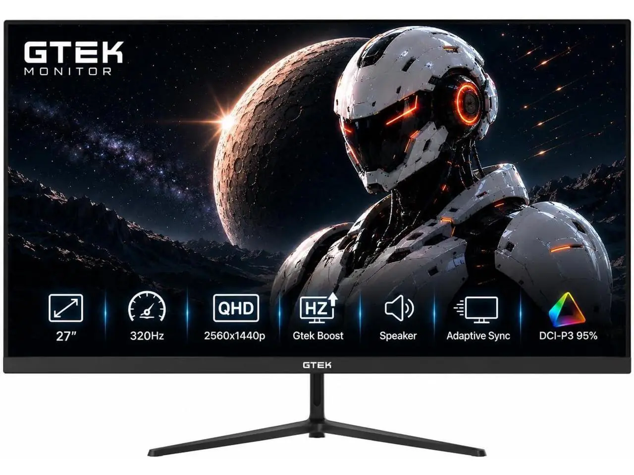 GTek 27" 320Hz Gaming Monitor, 2K QHD 2560 x 1440P 300Hz PC Computer Monitor, 1ms (OD), Adjustable Heights, 2X HDMI & 2X DisplayPort, Built-in Speakers, FreeSync & G-Sync Compatible, Eye Care