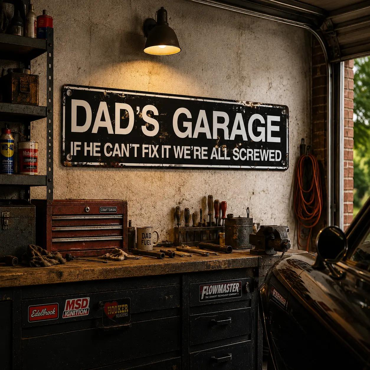 "Dad's Garage" Metal Tin Sign — Creative Street Sign Style — Home Decor & Decorative Wall Plaque — Ideal for Walls in Homes, Farmhouses, and Garages — Living Room Accent Piece — Vintage Garage Signage