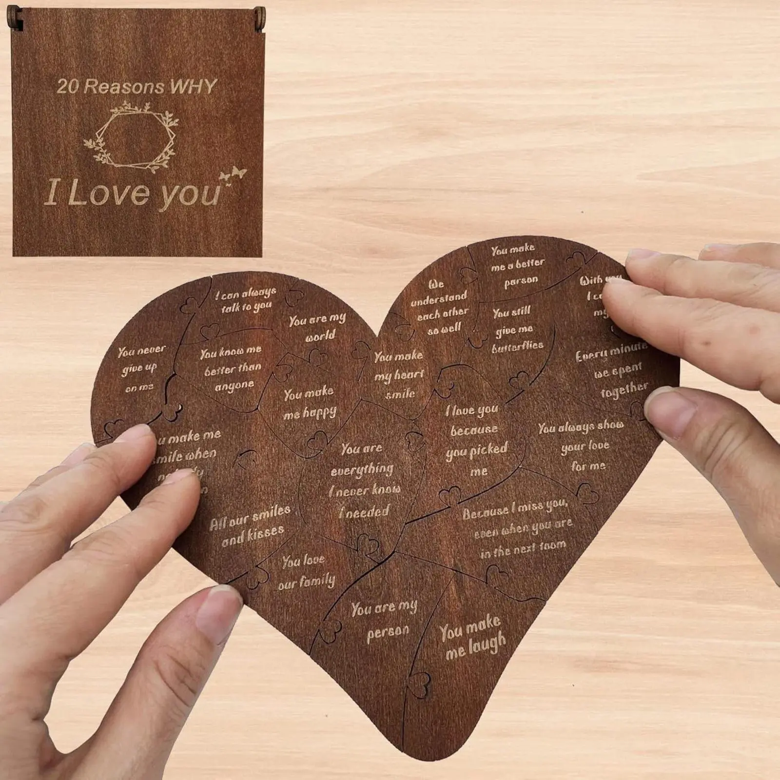 20 Reasons Why I Love You Wooden Puzzle Gift Box, Romantic Heart Craft Gift for Him/Her – Valentines, Anniversary Wedding Gifts for Boyfriend, Girlfriend, Husband, Wife