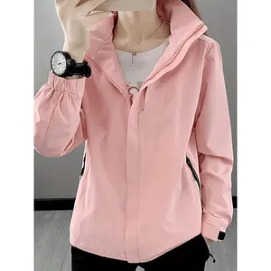 Women'S Lightweight Windbreaker Jacket - Waterproof, Breathable, Detachable Hood, Pink Outdoor Sports Coat for Hiking, Running, and Travel, Spring/Summer Fashion Essential, Hiking Gear | Sporty Design | Ventilated Jacket