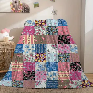 Ultra-Soft Floral Patchwork Throw Blanket - Warm & Lightweight, Perfect for Sofa, Bed, Office, and Travel - Ideal Gift for Family & Friends, Cozy Home Accessory | Vibrant Pattern | Soft Texture, Blanket for Bed summervibes
