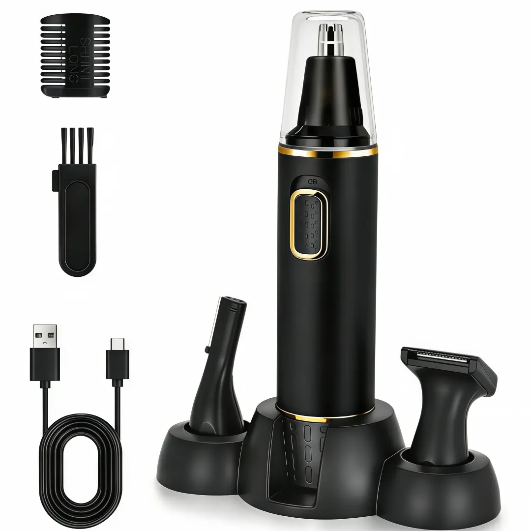 LMMAKE 1PC Men's Painless Nose & Ear Hair Trimmer - Cordless Rechargeable 3-in-1 Multifunctional Hair Removal Solution with Dual-Edge Blades, USB Charging, 360 Rotation for Ear Care, Cordless Rechargeable Trimmer, Painless Nose & Ear Hair Trimmers
