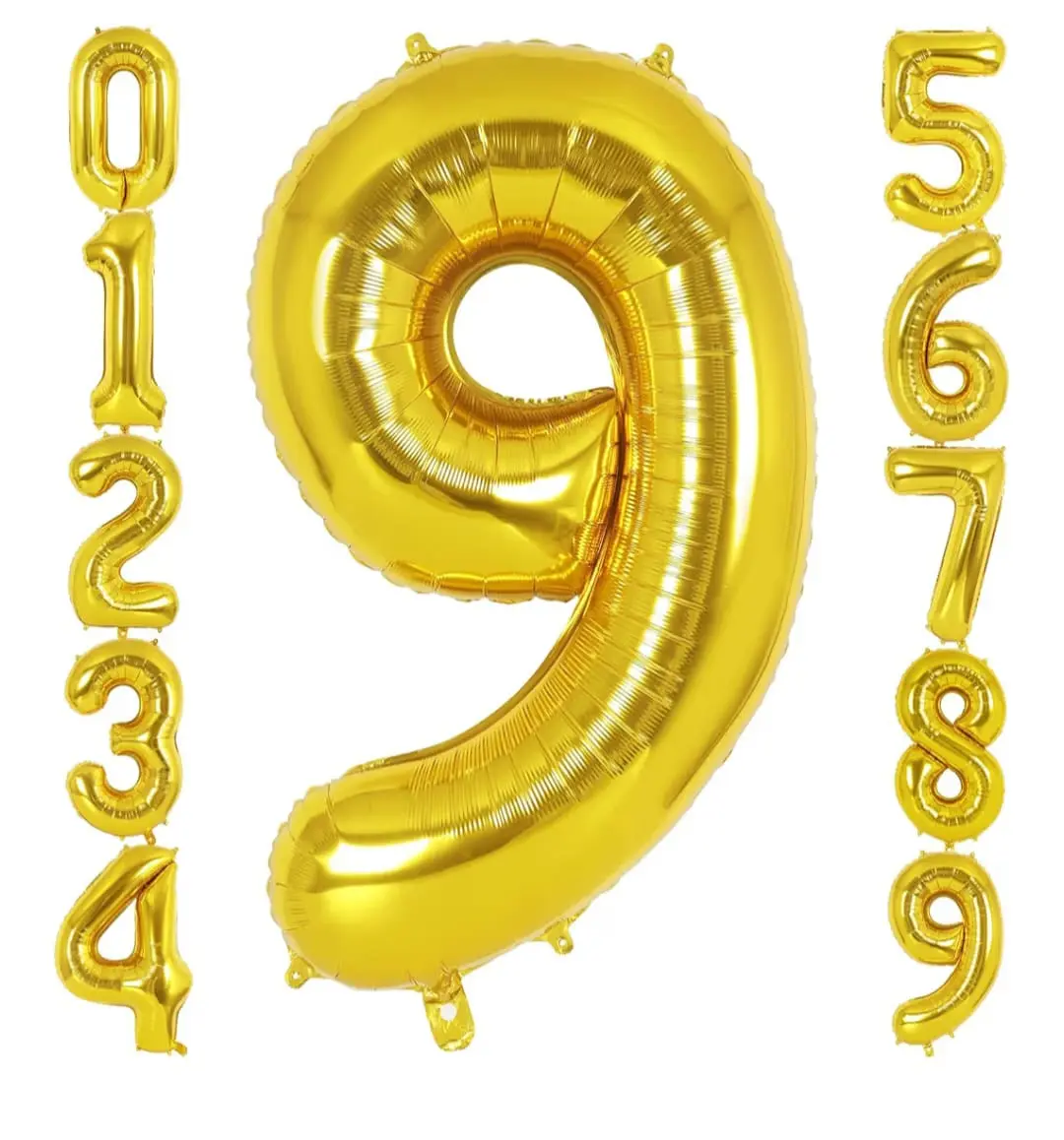gold number 9 balloon 40 inch big, large foil helium number balloon