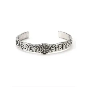 Vintage Odin Rune Open Cuff Bracelet - Unisex Zinc Alloy Men's Accessories, Norse Viking Style Fashionable Costume Jewelry Gift for Casual Occasions, Bracelets