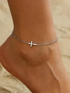 18k Gold Plated Bohemian Beaded Anklet, Women's Elegant Multi-Layer Round Bead Anklet, Pearl Cross Anklet, Waterproof Jewelry