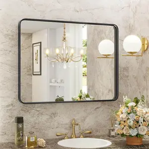 PINGO Durable Bathroom Mirror with Round Corner Rectangular Metal Frame, Decorative Aluminum Alloy Framed Wall Mirror, Safe and Easy to Clean, For Home and Dormitory, 3 Sizes