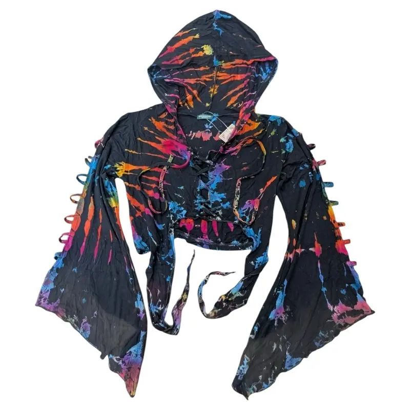 Boho Bell Sleeve Hoodie tie dye fairy sleeves stretchy