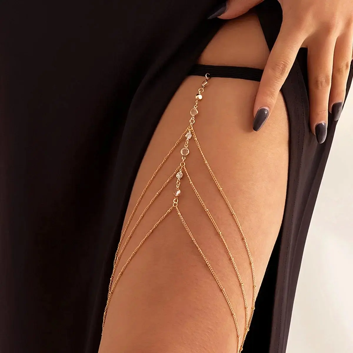 Women's Bohemian Elastic Thigh Leg Chain - 18+ Years Female Casual Beach Body Jewelry, Sexy Long Tassel, Multilayer Adjustable Dress Decor Accessory, Dress Decorate, Sexy Bohemian, Multilayered, Tassels, Non-Pierced Body Chains