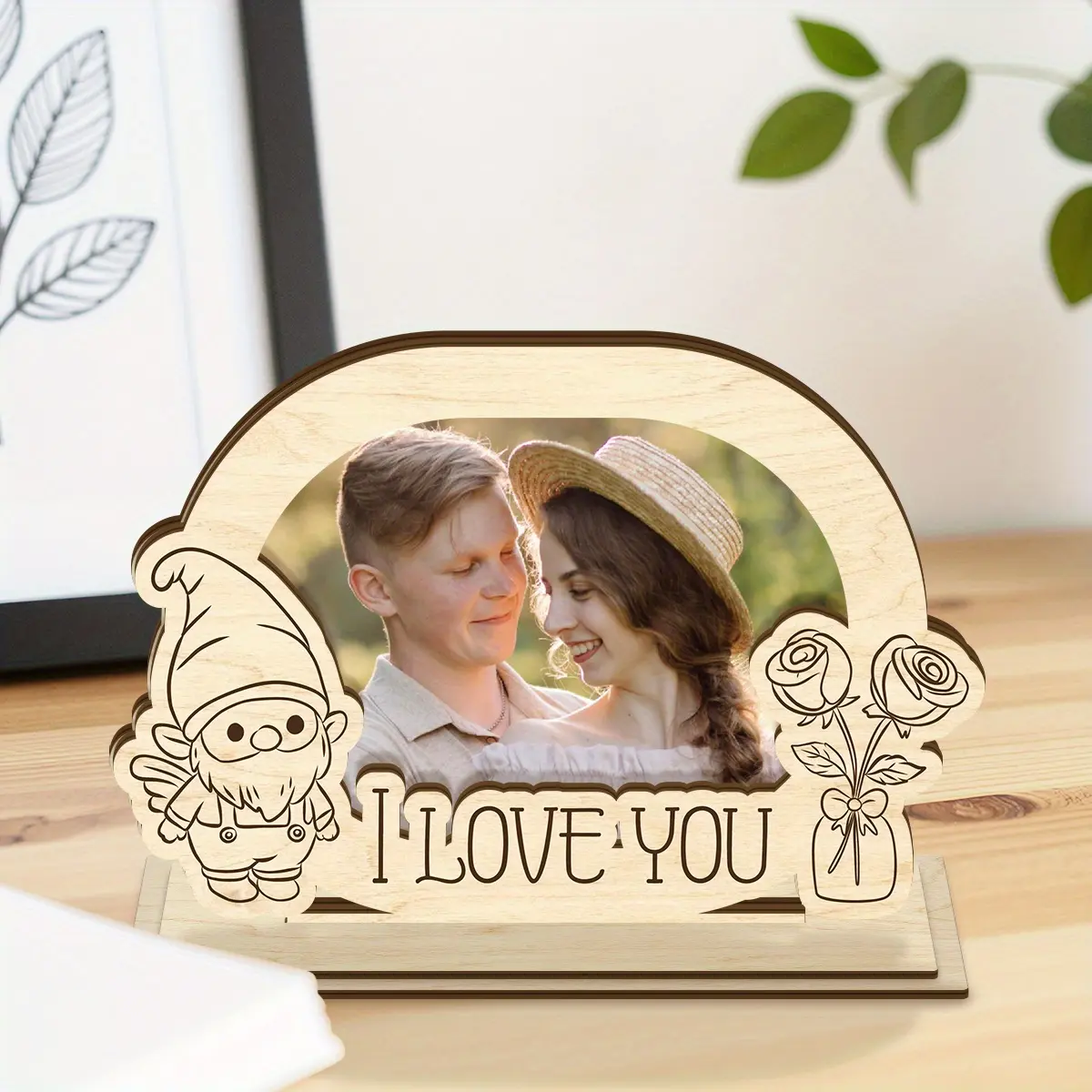 1pc Wooden Photo Frame, "i love you" Perfect for Couples, Anniversary Gifts & Valentine'S Day Gift, Home Decor, Rustic Wedding Decorations
