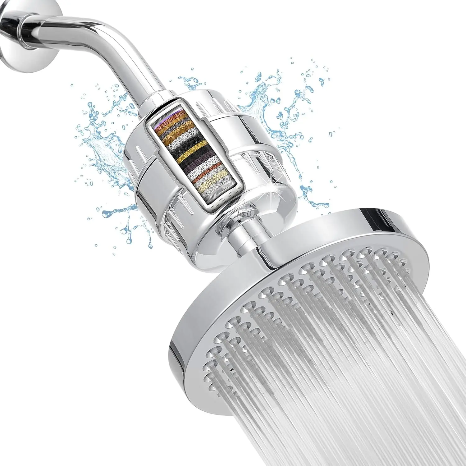 6-Inch High Output Rain Shower Head Combination with 90-Nozzles, 20-Stage Hard Water Filter, Chlorine & Harmful Substance Remover, 1 Replaceable Filter Cartridge, Angle-Adjustable, Easy-to-Install Modern Bathroom Gadget