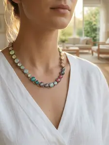 Color-Blocked Crystal Collar Necklace - Versatile Spring/Summer Accessory for Women - 18K Gold-Plated | Rhodium-Plated Magnetic Clasp - Perfect for Everyday Wear and Special Occasions | Mother's Day Gift | Birthday Gift