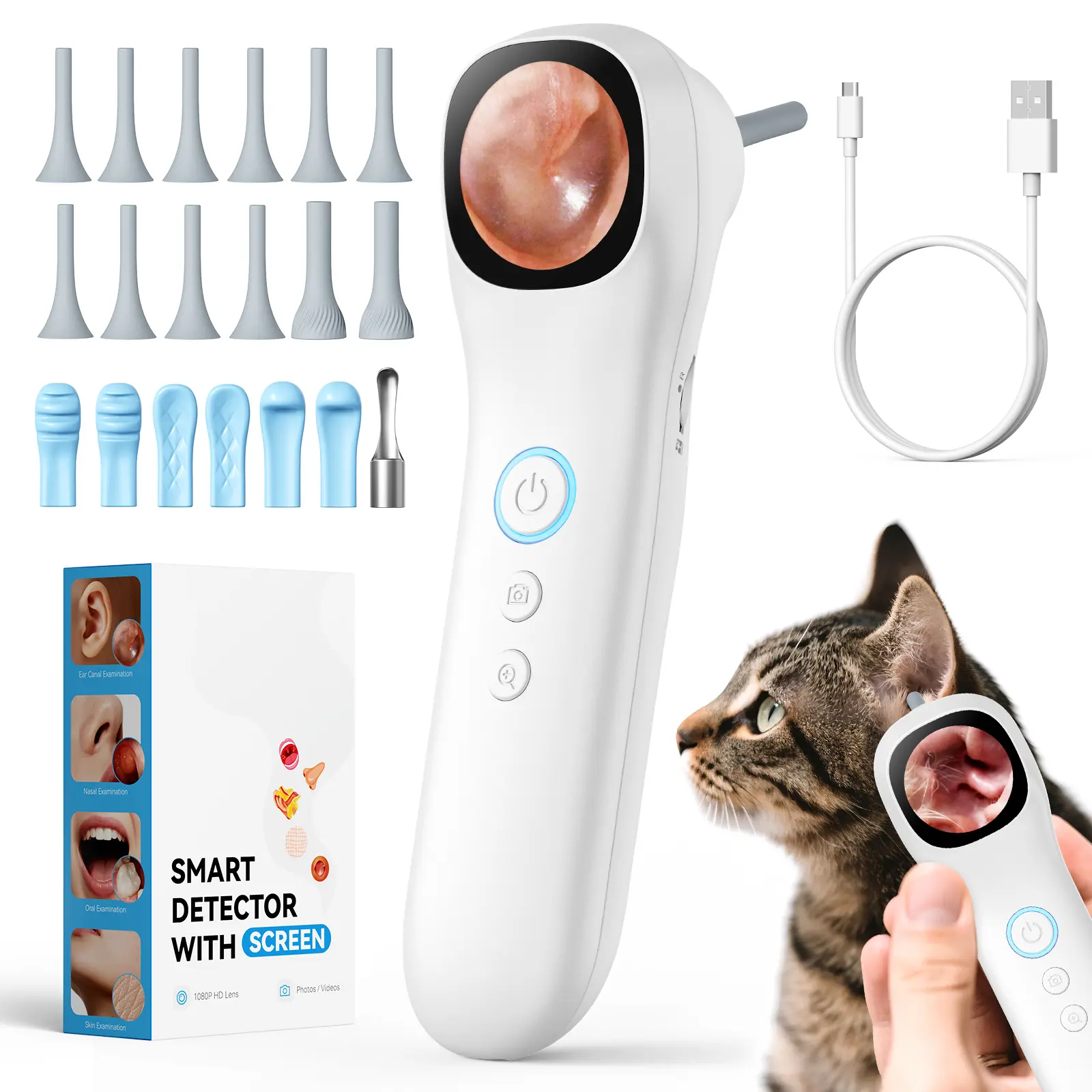 5-in-1 Smart Otoscope with IPS Screen, 1080P HD Video & Light, Professional Ear Wax Removal Tool for Home Observation of Ear, Nose, Skin, Oral Cavity (Suitable for Adults & Kids) tiktokshopbacktoschool