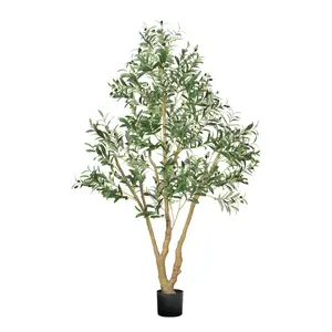 summervibes 6FT Artificial Olive Tree with Black Pot, Natural Wood Trunk, Realistic Leaves and Fruits, Decorative Indoor Faux Plant for Home, Office Indoor Decor