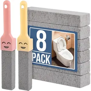 8 Pack Pumice Stone Scouring Sticks with 2 Universal Handles, Grey Pumice Stone Cleaner for Cleaning Toilets, Bathrooms, Kitchens, Spas and Pools