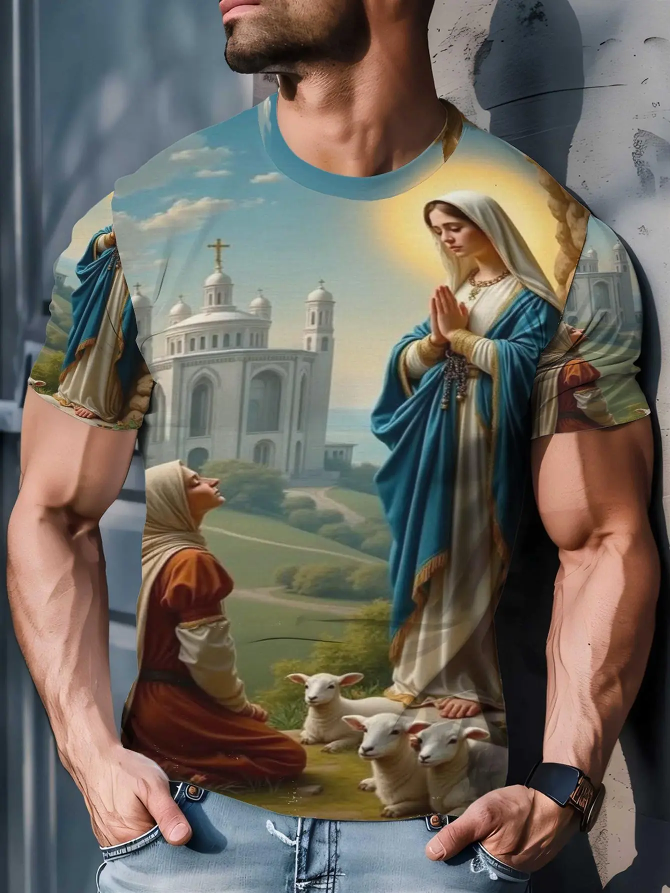 Religious And Prayer Scene T-Shirt for Men, Spiritual Christian Faith Graphic Tee for Church Service, Religious Events, Easter And Christmas Gifts, Inspirational Apparel for Devout Adults And Believers, Plus Size