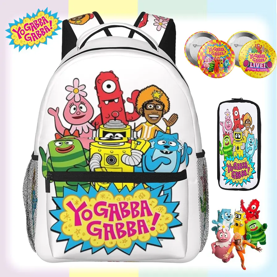 Yo Gabba Gabba Cartoon Print Student Backpack - Large Capacity School Bag with Multiple Pockets, Comfortable Back for Elementary-Middle School Teens, Safe Chemicals Casual Printed Party Supplies Compatible Bag