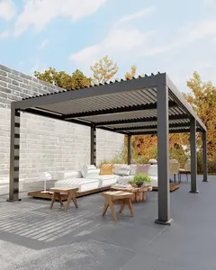Louvered Pergola 12' x 24',Outdoor Aluminum Pergola,Hardtop Gazebo,Modern Style with Adjustable Louvers,Reinforced Aluminum Frame,Integrated Drainage System,for Deck Garden Yard(Grey) Shaded Canopy