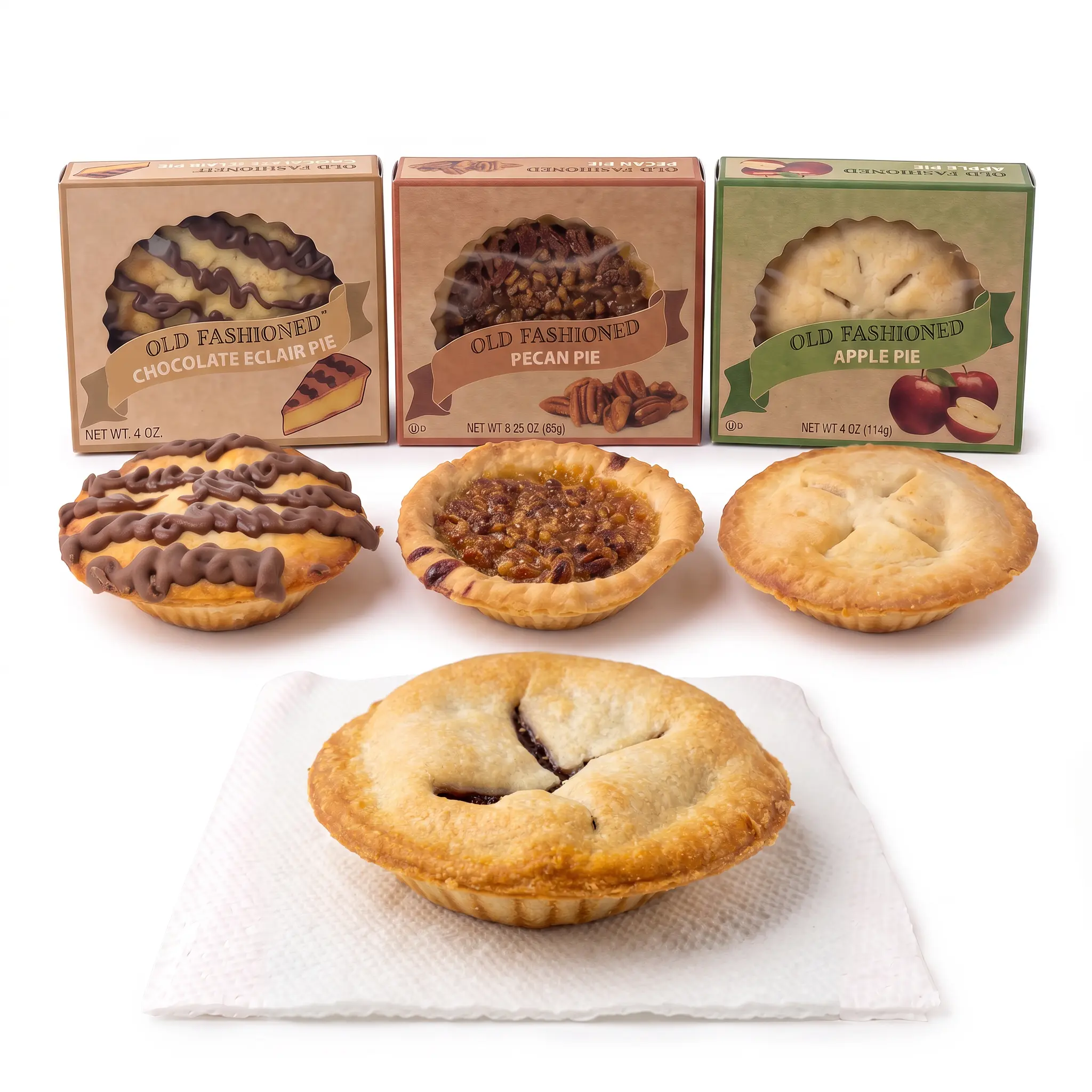Old Fashioned 4" Mini Snack Pies, 8 Pack, 4 oz Baked Fruit Pies, Choose Cherry, Apple & More