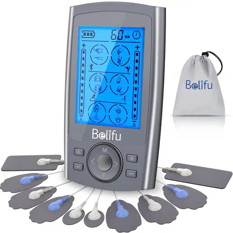 Belifu TENS Unit Muscle Massager - Compact Handheld Cordless Rechargeable ft Back & Neck Care Device, 24 Modes, 10 Pads, Multiple Zones, Included Batteries (Massagers for Neck and Back Pain Relief)