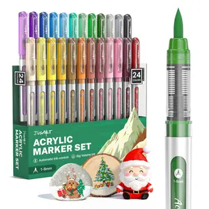 [JusArt] 24/18 Colors Flexible Tip Acrylic Marker Set, Waterproof Flexible Tip Acrylic Markers, Premium Paint Pens for Various Surfaces, Acrylic Paint Markers, Markers for Coloring, Art Supplies, Acrylic Marker, Coloring Supplies