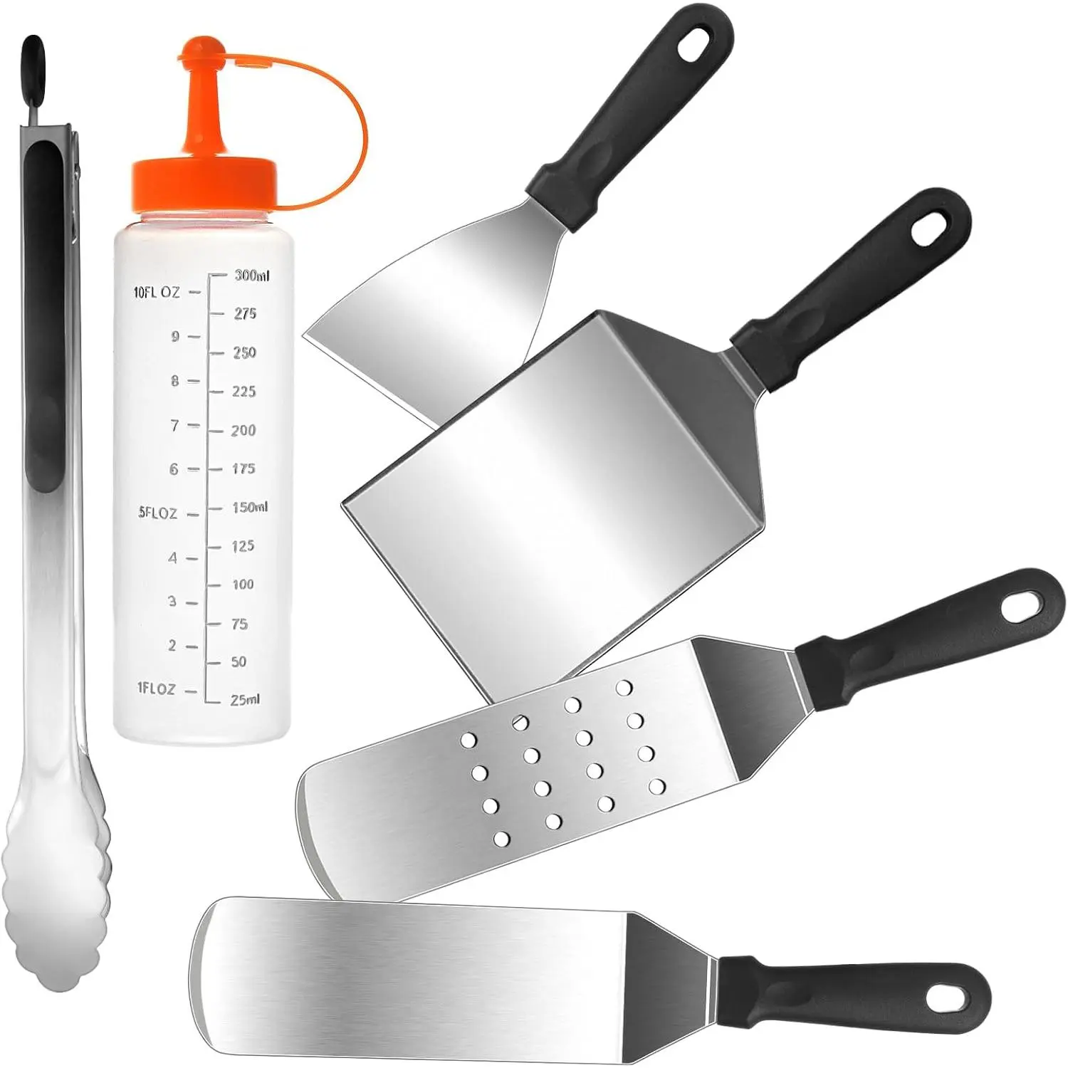 6-Piece Griddle Accessories Kit, Heavy Duty Commercial Grade Tools with Oversize Turners for Flat Top Grills and Outdoor BBQ, Dishwasher Safe, Birthday, Wedding, Happy Birthday, Mom, Dad, Father's Day, Valentine's Day, Six Pieces