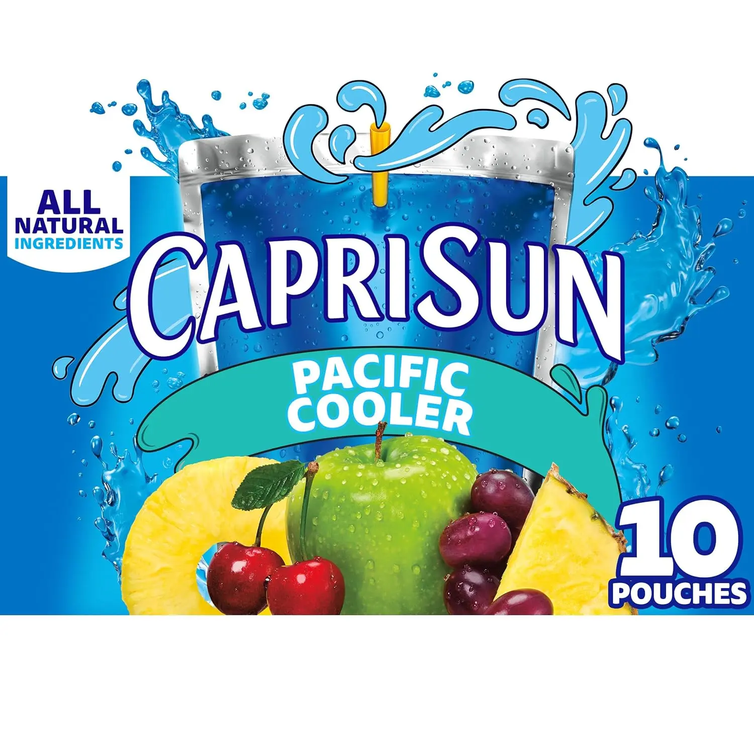 Capri Sun Pacific Cooler Mixed Fruit Flavored Juice Drink Blend 10 ct Box 6 fl oz Pouches All Natural Monk Fruit Sweetene Strawberry r Ready to Drink Kids Friendly No Artificial Colors or Flavors Beverage Corn