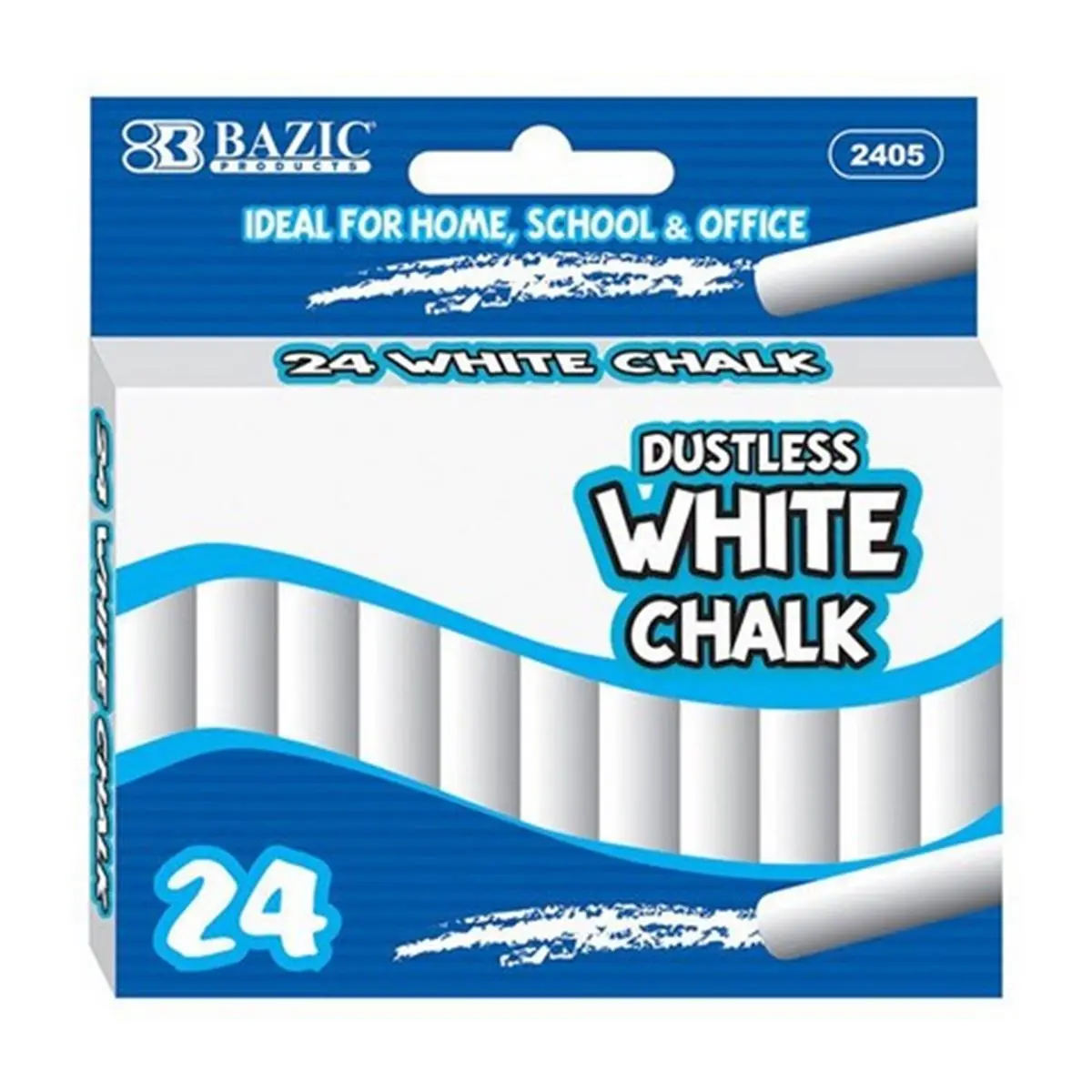 Bazic Dustless White Chalk, 24-Piece Box, 4.331" h x 4.724" w x 0.787" l, for Office & School Creative Ideas
