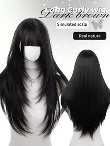 Synthetic Heat Resistant Straight Wig with Bangs, Natural Look, Daily Wear, Suitable for Women, Fake Hair Extension, Straight Layered Wigs, Natural Looking Wigs
