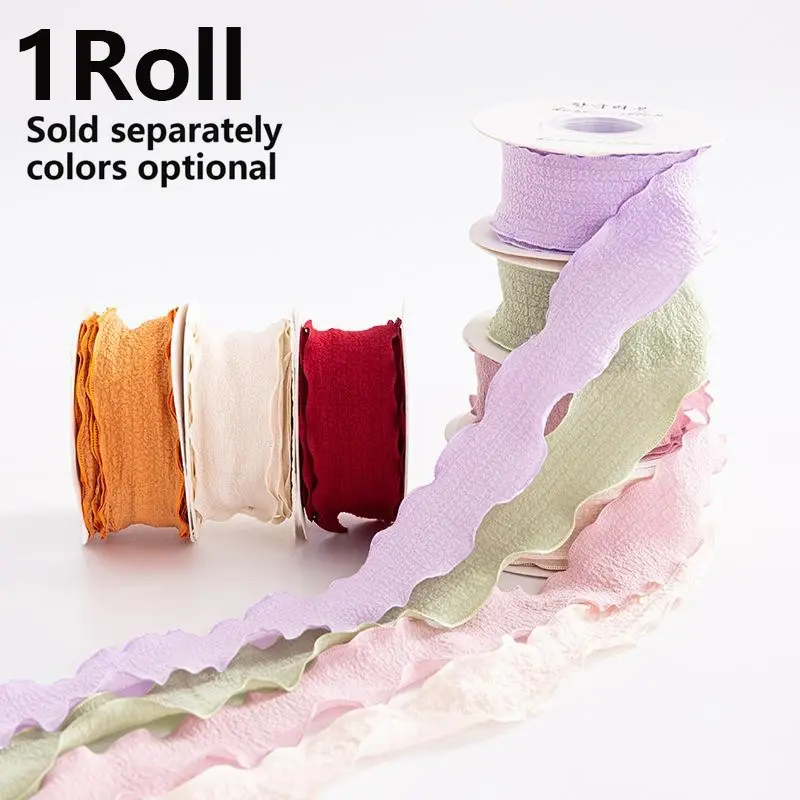 Ruffle Wave Edge Ribbon 1.57" Wide - Crinkle Linen Trim, Lace Trim for Cake Decorating, Floral Arrangements, Fishnet Tulle Crafts (Single Roll 4cm) - DIY Decorative Supplies