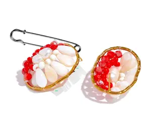 E188- Crystal Natural Shell Pearls  Red  Earrings!
