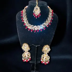 Lightweight Necklace with Jhumki Earrings & Tikka Set – Elegant Ethnic Jewelry