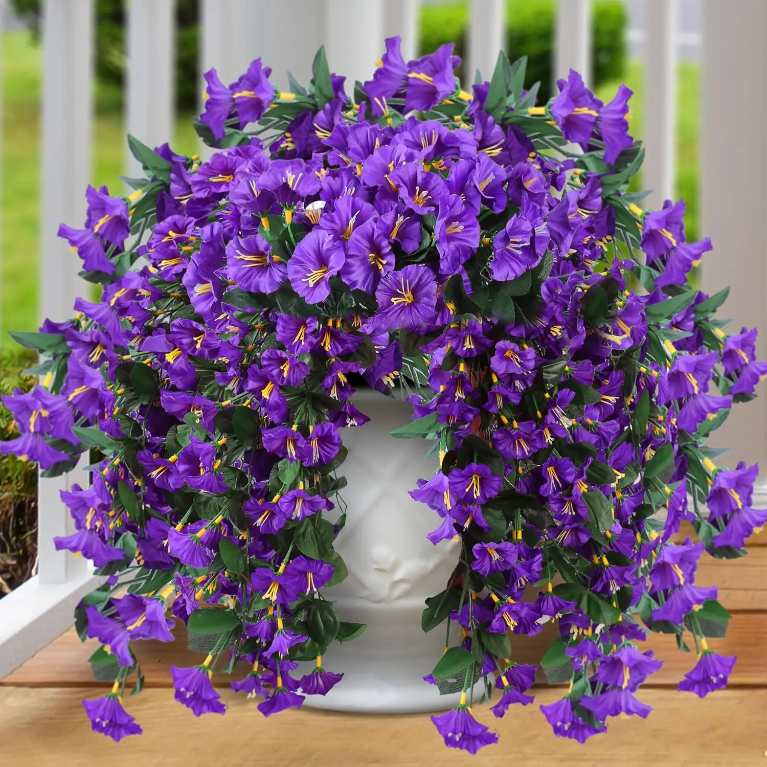 2-Piece Purple Artificial Hanging Morning Glory Trailing Vines, Faux Silk DIY UV-Resistant Realistic Ornaments, Wall Decor for Outdoor Porch Patio (Outdoor Decor), Plants, Two Pieces