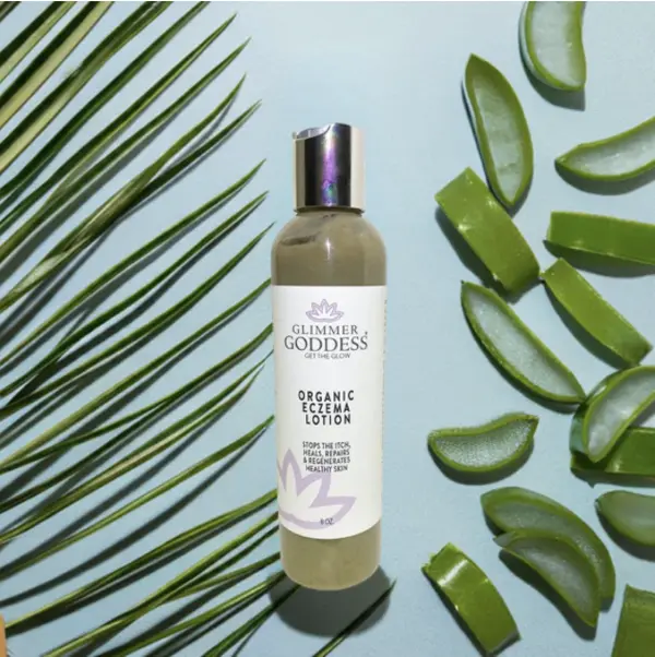 Glimmer Goddess Organic Eczema Lotion 8 oz- Stop the Itch, Heal the Skin with French Green Clay and Tamanu Oil Body Care Moisturizer Blend