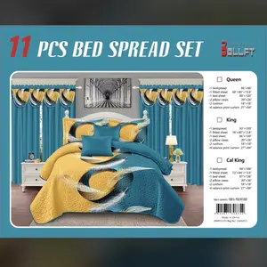 Bedspread 11 Pieces Set - Complete Bedding Collection with Duvet Cover, Bed Sheet, and Pillow Cases - Ideal for   King Size Beds