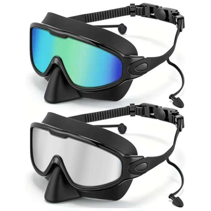 Adult Swimming Goggles with Nose Clip and Ear Plugs, Diving Swimming Goggles, Wide Vision Anti-Fog UV Protection, Leak-Proof Snorkel Mask for Men and Women, Water Goggles, Swim Glasses, Pool Goggles, Swim Goggles Set