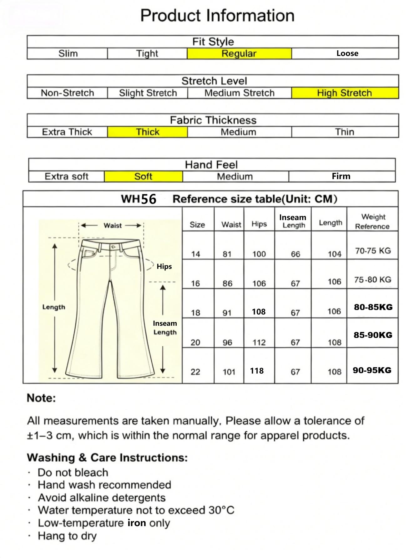 【plus size】WH56 High Waisted High Stretch Classical Denim Jeans for Women, Flare Leg Bootcut Denim with Pockets Trendy & Flattering for All Seasons.