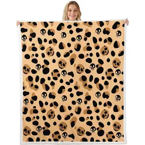 Leopard Throw Blanket for Couch Cheetah Print Fleece Blanket,Brown Animal Print Sherpa Blanket 40x50 Gothic Skull Skeleton Blanket,African Wildlife Bed Blanket