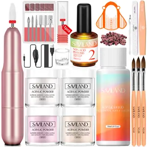 Saviland Acrylic Nail Kit with Drill - Clear/White/Pink/Nudes Colors Acrylic Powder and Liquid Set Acrylic Nail Brushes 15ml Nail Primer Nail Forms Acrylic Nail Set for Beginners DIY Nail Extension Nail Art Nail Care