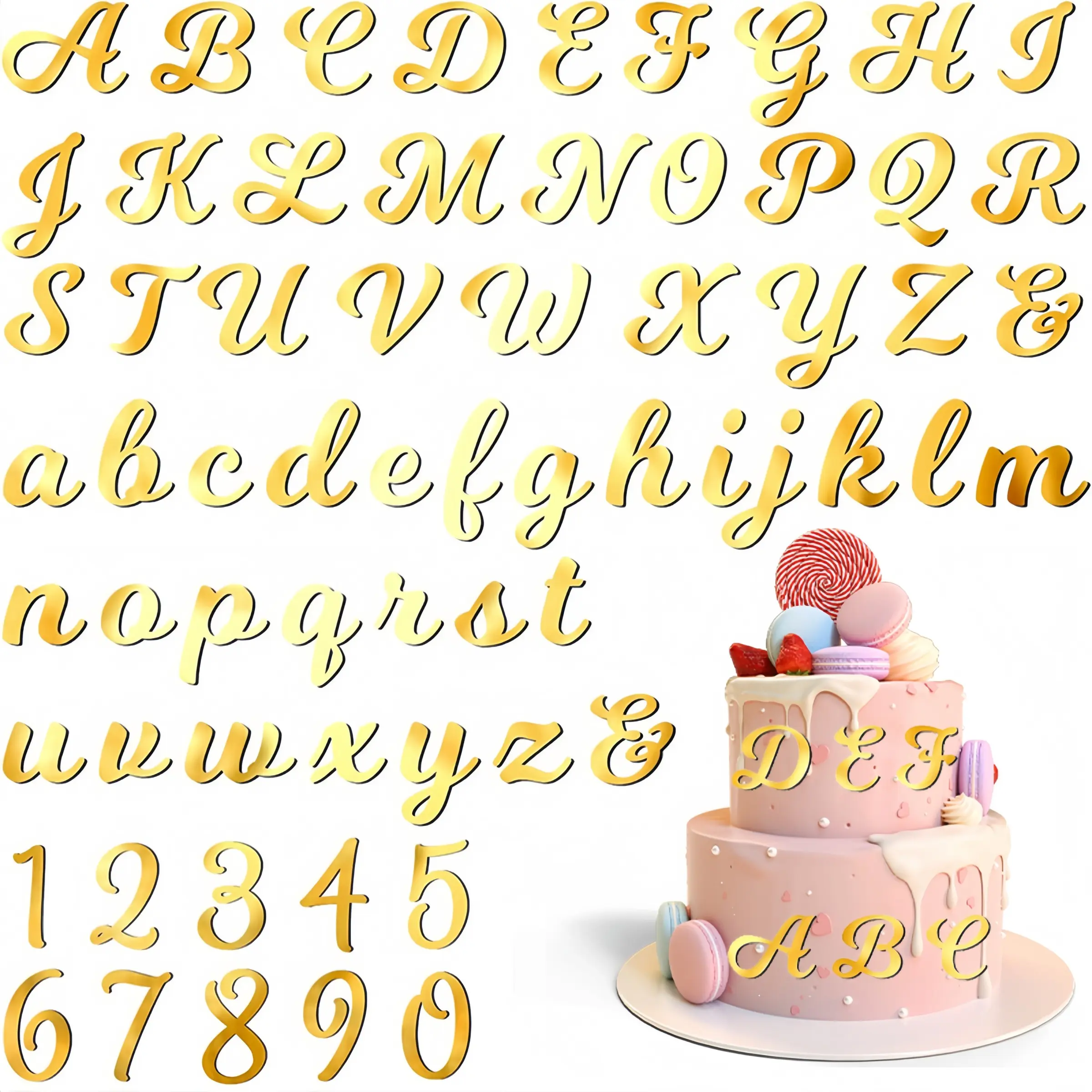64-Piece Thick Acrylic Cake Decor Set, Cake Toppers, Cake Topper Decorations, Letters and Numbers 0-9, DIY Bakery Dessert Decoration, Birthday Party, Holiday Gift Supplies, Cake Decorating Supplies