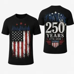 America 250th Anniversary 1776-2026 Independence Day Double-Sided Print T Shirt, Patriotic USA Flag Statue of Liberty Graphic Tee, 100% Cotton Unisex Crew Neck Short Sleeve Shirt, S-3XL