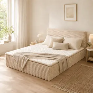 POUUIN 2-in-1 Bed Frame and Mattress in One, No Assembly Corduroy Platform Bed with Removable Headboard