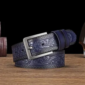 2pcs - Cross-border Explosive Dragon Pattern Embossed Casual Men's Belt Alloy Button Head Versatile Glue Injection Molding Belt